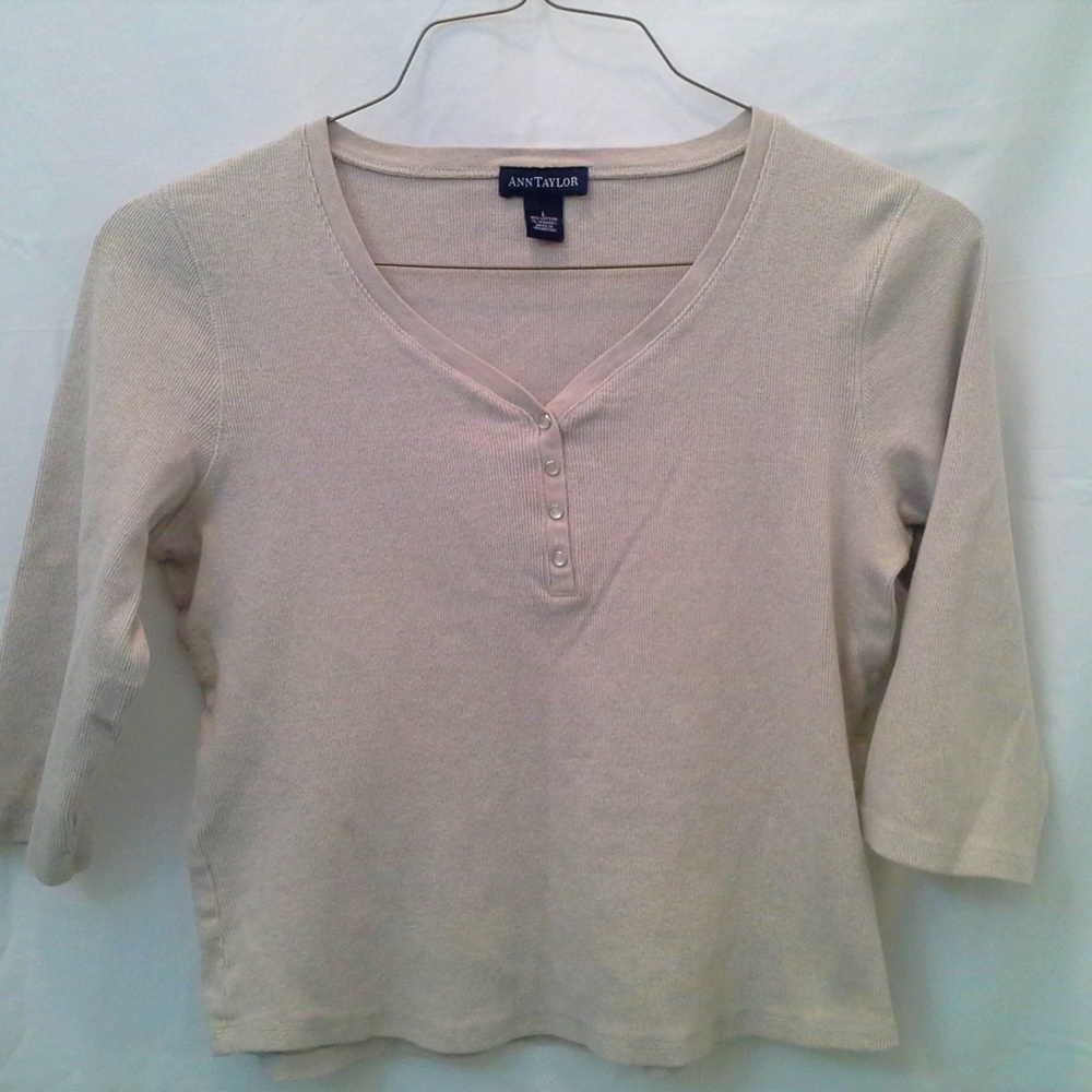 Ann Taylor Ribbed V-Neck Shirt